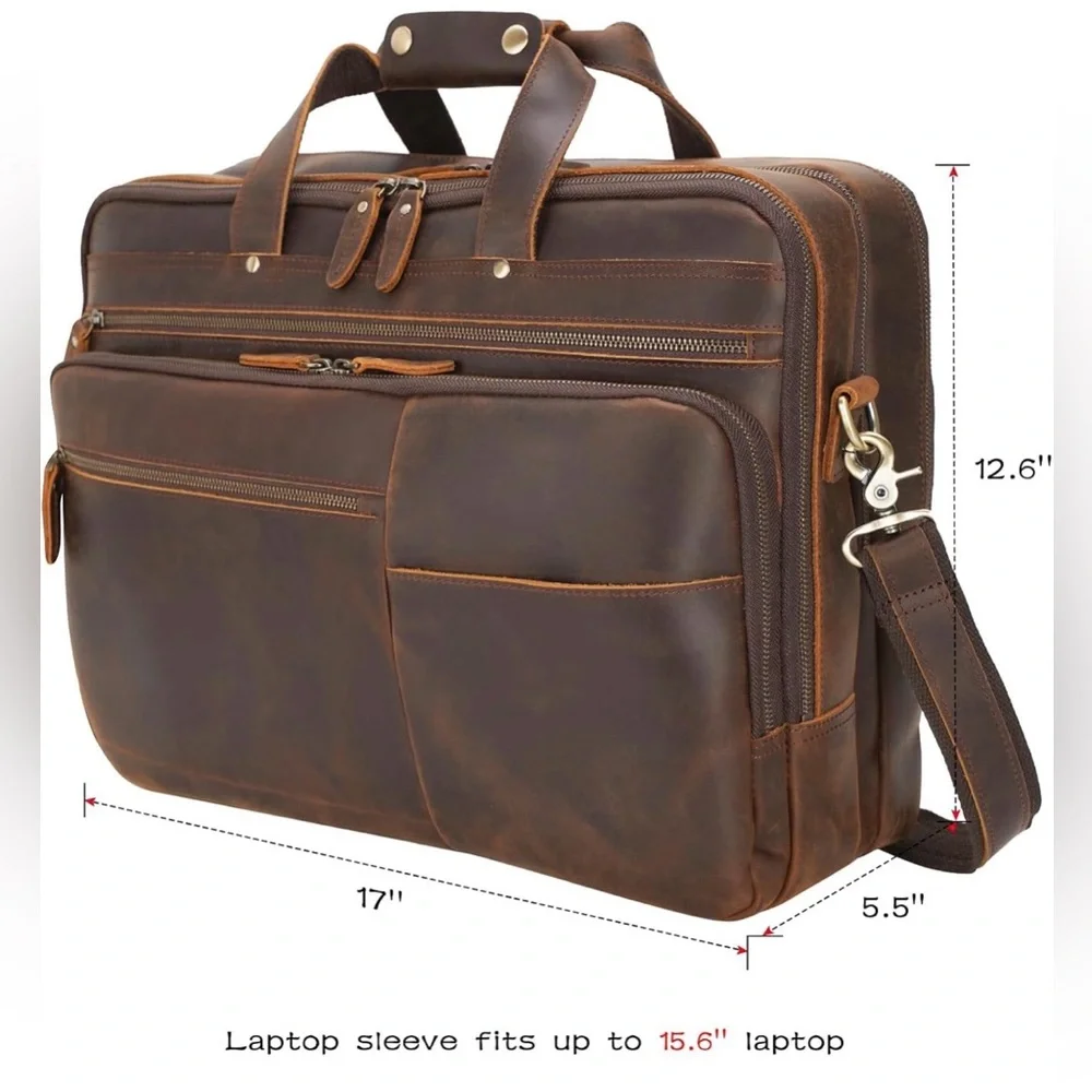 Brown 100% REAL ITALIAN Leather Men's Briefcase *NEW*